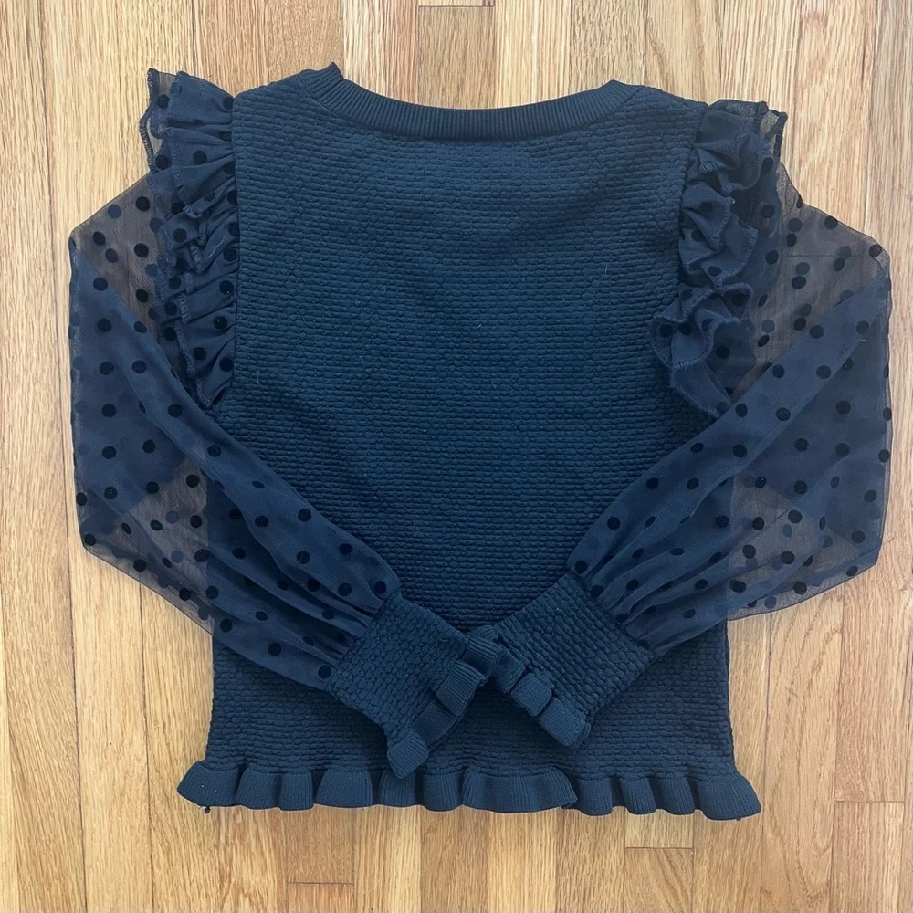 🎉HP🎉 NWT Anthropologie Maeve Sheer Polka Dot Long-Sleeve, Ruffled Shoulder Top M - Picture 4 of 7